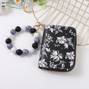 Pochette de rangement en organza imprimée pour 11 cartes, avec poche pour monnaie, cordon de perles en silicone et pendentif porte-clés perles pour poignet - Product Image 2