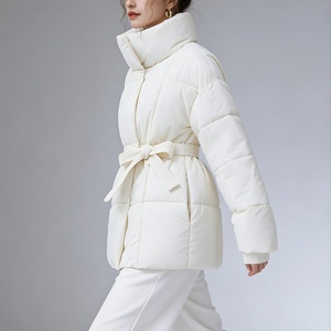 Abrigo Acolchado con Cinturón para Mujer, Cuello Alto, Acolchado, Cálido para Invierno, Prenda Exterior de Moda - Product Image 3