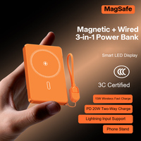 Batterie externe ultra-fine 10000 mAh avec charge magnétique sans fil 22,5 W, charge rapide, en alliage d'aluminium, écran LED, support portable