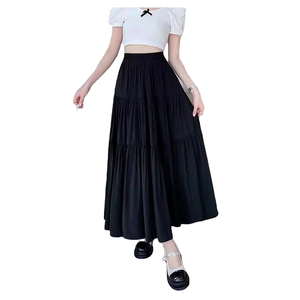 Jupe élégante taille haute en soie blanche pour femme, nouvelle collection été, amincissante, coupe A, grande taille, unie, effet superposé - Product Image 1