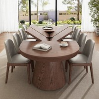 Table à manger ovale extensible et pliable en bois massif de style français DISHI, mobilier de salle à manger réglable en taille pour les maisons