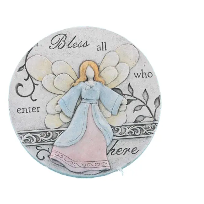 Garden Angel Cement Stepping Stone Plaque " Bless all who enter here"