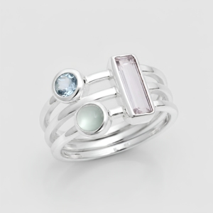 Anillo Apilable de Plata de Ley 925 con Múltiples Piedras Preciosas, Topacio, Prehnita y Morganita, para Bodas y Fiestas - Product Image 2