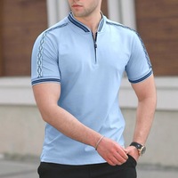Chemise beige pour homme avec bandes latérales noires, confortable, respirante, en coton/polyester, avec fermeture éclair, détails brodés, séchage rapide pour le sport