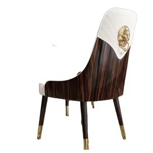 Chaise de salle à manger en bois de luxe chaise de salle à manger en cuir blanc tête de lion moderne pour cuisine salle à manger hôtel restaurant avec or