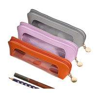 Pochette à pinceaux de maquillage en cuir PU, étui à maquillage fin en PVC, pochette cosmétique portable transparente et imperméable avec fermeture éclair