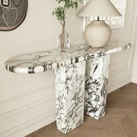 Table console en marbre Calacatta Viola d'Italie moderne, table de luxe en marbre blanc, design haut de gamme pour la décoration des salons de luxe