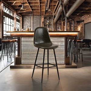 Mobilier de salle à manger Tabouret de bar de style nordique Chaise de bar de restaurant rembourrée en cuir artificiel avec base en métal - Product Image 3