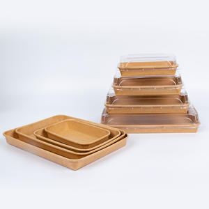 Plateau à sushi jetable en papier kraft à paroi unique avec couvercle en plastique pour l'emballage alimentaire et l'affichage de gobelets en papier de style artisanal - Product Image 2