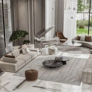 Conjunto de Muebles de Lujo Moderno Art Déco para Sala Sofá con Patrón Geométrico y Consola de Cristal Set Completo de Diseño para Penthouse - Product Image 1