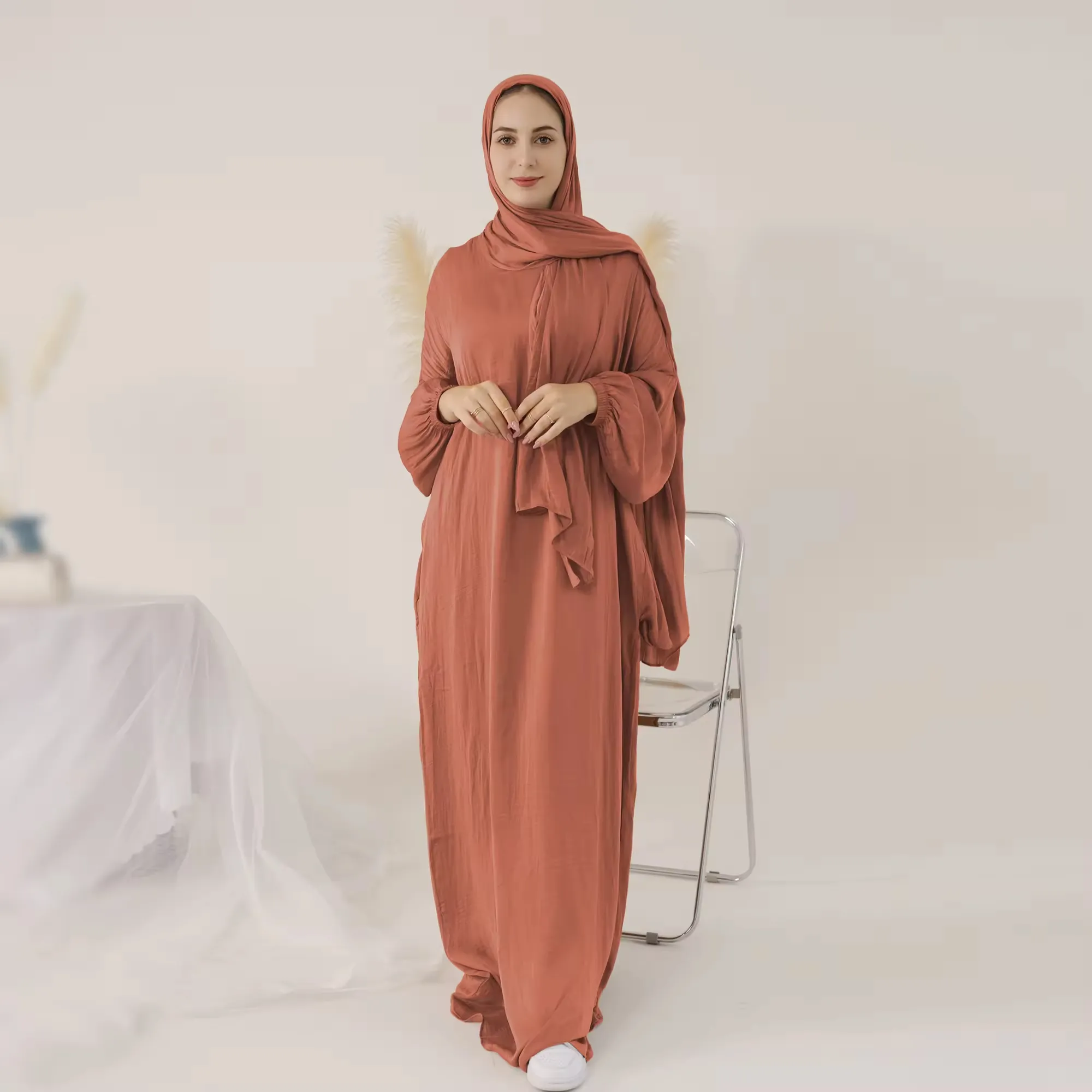 EID Hoodie Abaya Dress Attached with Hijab Islamic Clothing Modest Dresses for Muslim Women Jilbab Abaya Dubai Summer Abaya