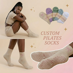 Custom Pilates <b>Socks</b> Non-Slip Cotton Crew Length Anti-Slip Grip For Women Yoga Dance With Logo - Product Image 1