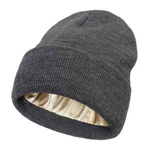 High Quality Custom Logo Knit Silk Lined <b>Beanie</b> Solid Blank Warm Winter Hat Stain Lined <b>Beanie</b> Hats - Product Image 3