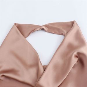 Nueva Ropa de Verano para Mujer, Estilo Europeo Americano, Textura Satinada, Sexy, Espalda Descubierta, Cuello Halter, Cintura Imperio - Product Image 3