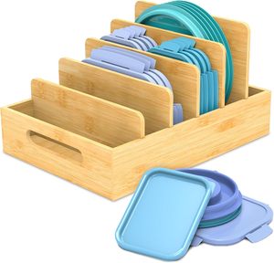 Organisateur de couvercles de cuisine extensible sur mesure pour armoire, couvercles, garde-manger, tiroir et comptoir, avec 3 séparateurs réglables - Product Image 1