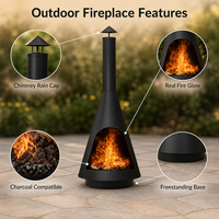 Cheminée moderne d'extérieur autoportante pour patio et jardin, chauffage au charbon et au bois, avec capuchon de pluie et cheminée, idéale pour le camping et la cuisson