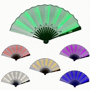 33Cm LED Large Rave Folding <b>Hand</b> <b>Fans</b> With Bamboo Ribs and White or Black Fabric Battery Included - Product Image 1