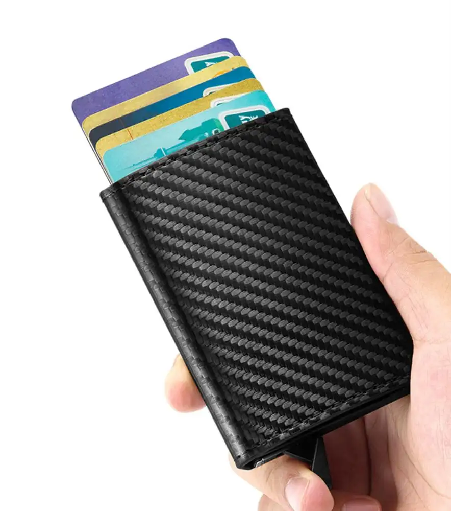 Rfid 카드 홀더 알루미늄 비즈니스 스마트 지갑 탄소 브레이징 3 접이식 자석 버클 신용 카드 홀더