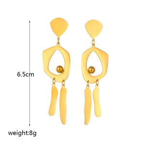 Geometric Pendant Earrings Zinc Alloy Gold Tone Irregular Shape Tassel Long Dangle For Party Fashion Jewelry - Product Image 4