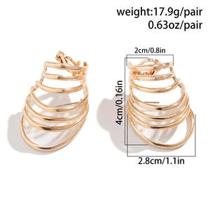 Nouvelle mode 2025, bijoux fins, boucles d'oreilles géométriques plaquées or, boucle creuse, sans ternissement, sans perçage, pour femmes - Product Image 5