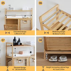 Panier à linge de salle de bain en gros avec doublure amovible, étagère de rangement pour la maison, trieur de linge avec 2 sacs à sections, panier à linge en bambou - Product Image 5