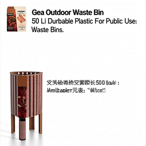 Cestino per rifiuti da esterno Gea 50 L in plastica resistente per uso pubblico - Product Image 2