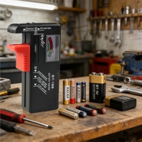 Probador de Baterías AAA, Comprobador Universal de Baterías para Pilas AA, C, D, 9V, 1.5V y de Botón, Medidor Eléctrico Pequeño