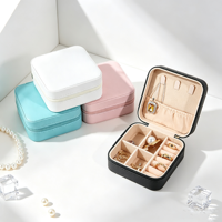 Mini boîte à bijoux de voyage en cuir PU de luxe, nouvelle mode, portable, logo personnalisé, organisateur à fermeture éclair, motif carré