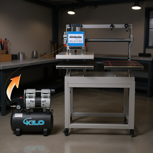Máquina de prensado térmico Kilo 16x24 de doble plato neumática con compresor de aire incorporado para impresión de posicionamiento en camisetas - Product Image 2