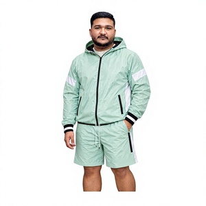 REXFIT SPORTS 2026 Conjunto Deportivo Personalizado Unisex de Chaqueta con Capucha y Pantalones Cortos de Nailon Color Menta, Cortavientos Ligero, Marca Privada - Product Image 1