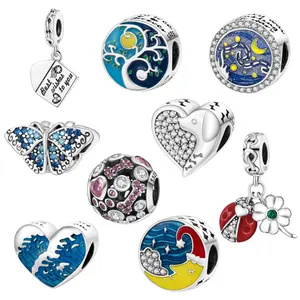 925 Sterling silver Ocean wave Butterfly Dog Moon Bead Fit Brand Charm Silver 925 Original Bracelet Trinket DIY Women Jewelry