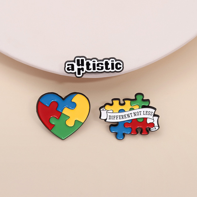 Autism Awareness Puzzle Heart Autistic Pin Enamel Brooch Alloy Metal Badges Medical Lapel Pins Brooches Mental Health Jewelry