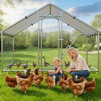 Enclos à poules en fer 10x5x6.4ft pour extérieur, enclos accessible avec fermeture à boucles, surface galvanisée, durable, imperméable, couverture résistante aux UV