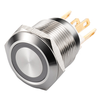 Interrupteurs à bouton-poussoir momentanés étanches IP65, commande rotative à pôles, borne à broche, métal éclairé par points, 19 mm, double action, 2 broches, 3