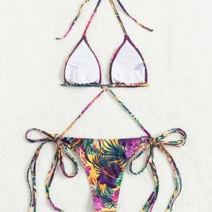 Bikinis de microtanga extremos florales para mujer madura, con logo personalizado, estampado, push-up y corte alto. - Product Image 2