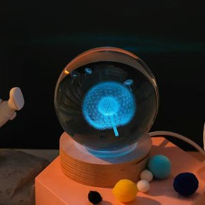 Lampes de nuit LED lumineuses 3D personnalisées, décoration moderne pour la chambre à coucher, lampe de table en cristal de pissenlit de taille moyenne - Product Image 2
