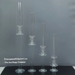 Lot de 4 bougeoirs ouragan coniques en verre cristal doré avec tubes de cheminée cylindriques hauts - Product Image 5