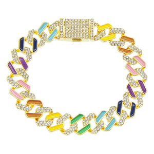 2026 New Innovation Geometric Design Colored Rhinestones Alloy Chain <b>Bracelet</b> Hiphop Style Men's <b>Bracelet</b> Trendy Jewelry - Product Image 6