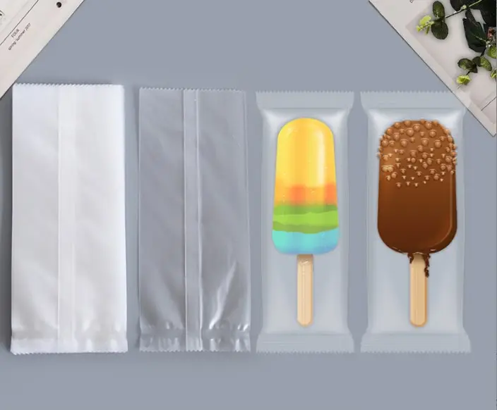 Emballage alimentaire Transparent et personnalisé pour crème glacée glacée, sac de moule d'emballage de Popsicle en plastique à fermeture éclair en stock