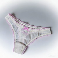 String taille moyenne fin en maille unie avec bordure en dentelle et nœud décoratif, lingerie transparente sexy et confortable pour femmes