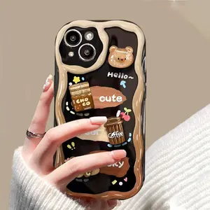 귀여운 곰 전화 커버 TPU 만화 전화 케이스 아이폰 15 프로 맥스/삼성 갤럭시 S23 울트라 S24