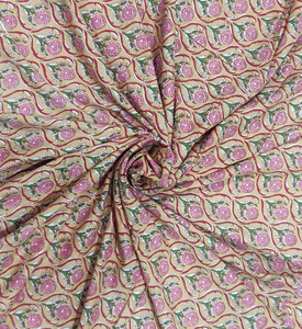 Tela de Voile de Algodón Estampada a Mano con Motivos Florales, Material para Vestidos Indios, por Metro, para Coser, Manualidades y Decoración del Hogar - Product Image 1