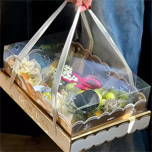IMEE Caja de Lujo Resistente para Regalo de Fruta, Flores o Pastel, <span class=keywords><strong>15</strong></span>*11 Pulgadas, Tapa Transparente de Plástico Crema con Asa y Laminado Dorado para el Día de la Madre - Product Image 5