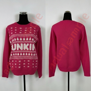 <span class=keywords><strong>Pull</strong></span> <span class=keywords><strong>de</strong></span> Noël magenta à col rond, jacquard avec lettrage Dunkin, motif flocon <span class=keywords><strong>de</strong></span> neige et sapin, tricot d'hiver pour les fêtes - Product Image 6