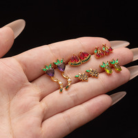 Trendy 18K vergulde oorbellen met gekleurde zirkonia, roestvrij staal, diverse vormen, fruit oorbellen, anti-aanslag sieraden