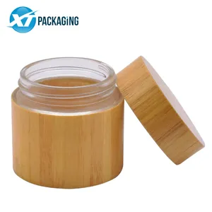 Bamboo Wooden Cosmetic Storage Glass Jar With childproof lid bottle jar packaging container