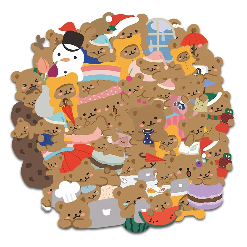 Adesivos bonitos de urso, 60 peças, coreano, bolo marrom, para crianças, álbum de recortes