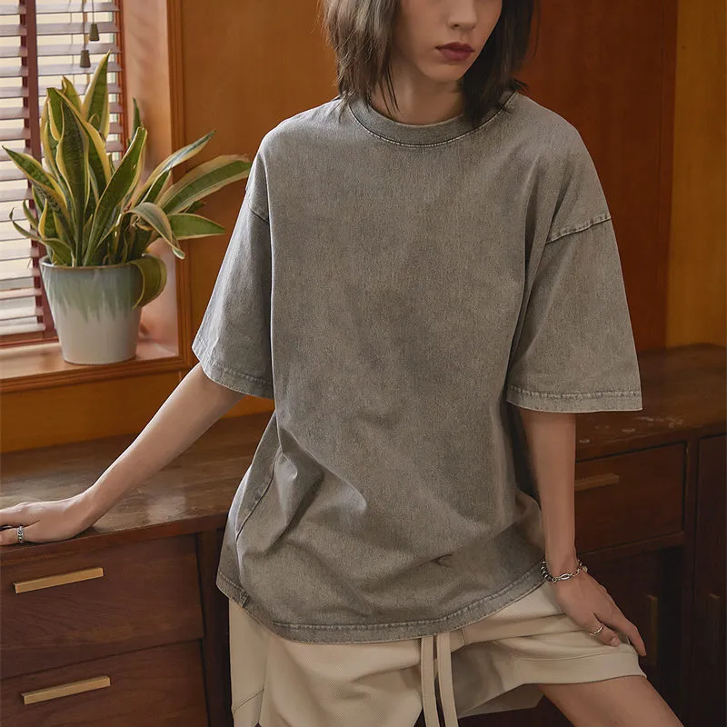 Chất Lượng Cao Phụ Nữ Cổ Điển Giản Dị Drop Shoulder 250 GSM 100% Cotton Unisex In Trống Rửa Axit Tùy Chỉnh Quá Khổ T Áo Sơ Mi