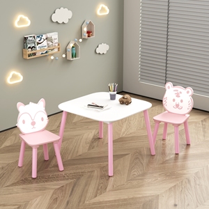 3-Piece Kids <b>Table</b> & Chair Set, Wooden Toddler Desk with Animal Backrest, <b>Activity</b> <b>Table</b> for Playroom & Nursery - Product Image 3