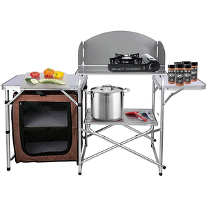 Tavolo da Cucina Pieghevole Portatile per Esterni, Stazione di Cottura in Alluminio con Organizer e Ganci per Paravento per BBQ - Product Image 1